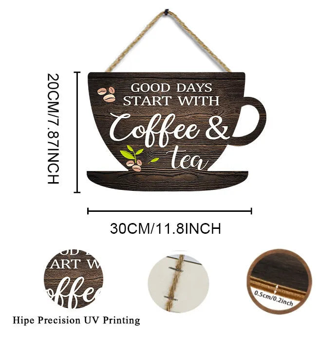 Retro coffee cup wooden hanging sign, 30 x 20 x 0.5cm, UV printed American country wall decor