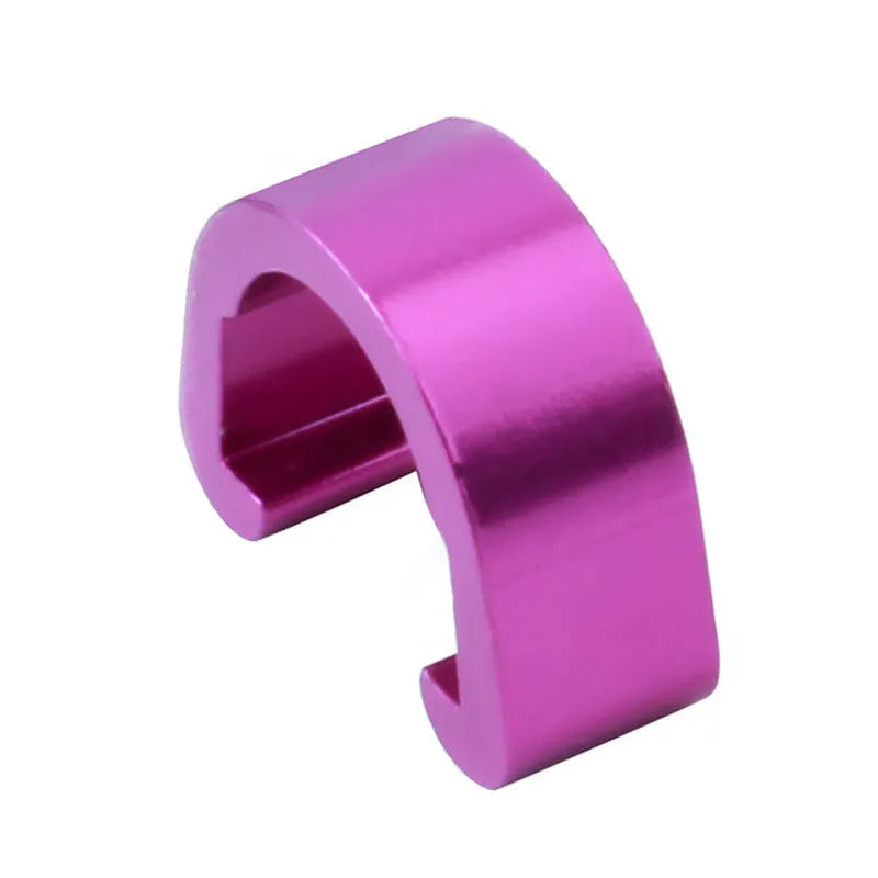 Aluminium alloy C-shaped buckle in multiple colours, shown with a keyring for scale.