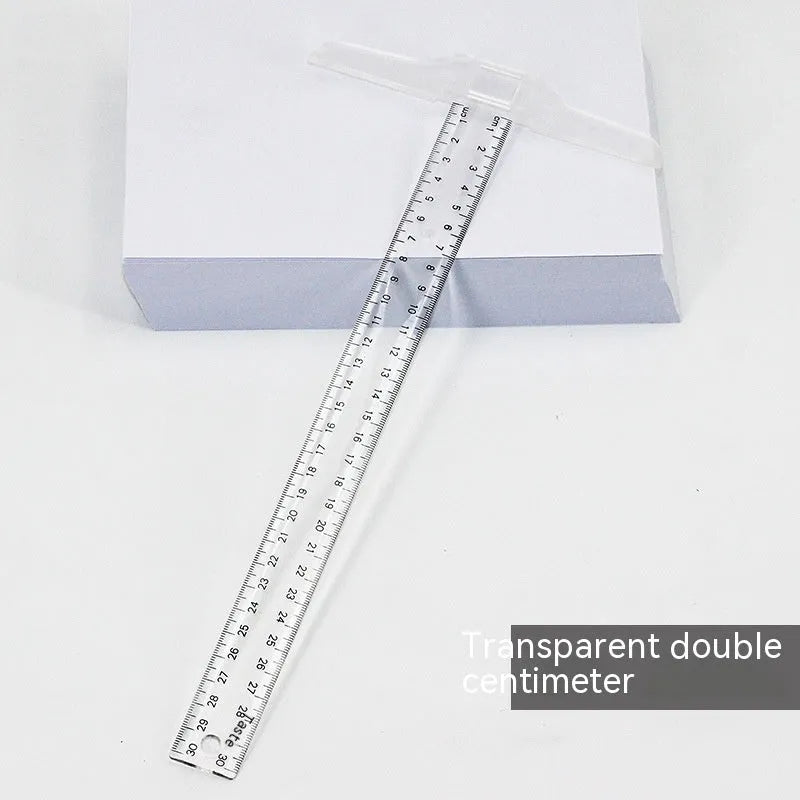 30cm plastic T-shaped drafting ruler with UK or double centimetre scale in orange yellow or transparent colours