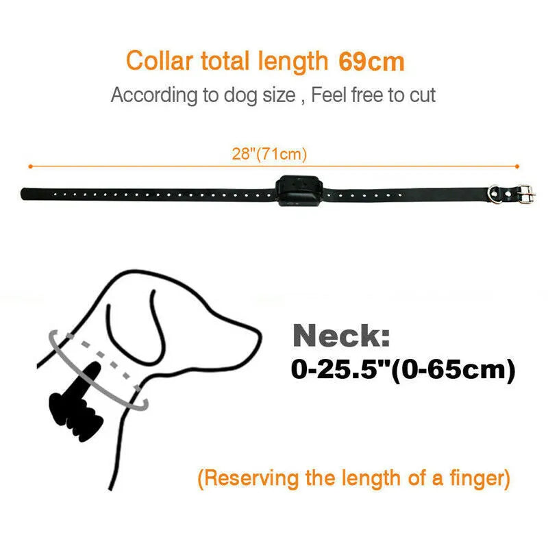 Wireless pet fence training collar with transmitter, IP67 waterproof, adjustable signal, 150m range, fits 25 inch neck