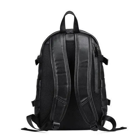 Real leather USB charging backpack with large capacity and waterproof design