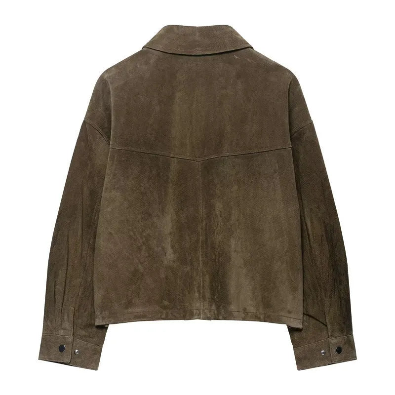 Women's medium thickness PU casual jacket in picture colour with Japanese Korean style details