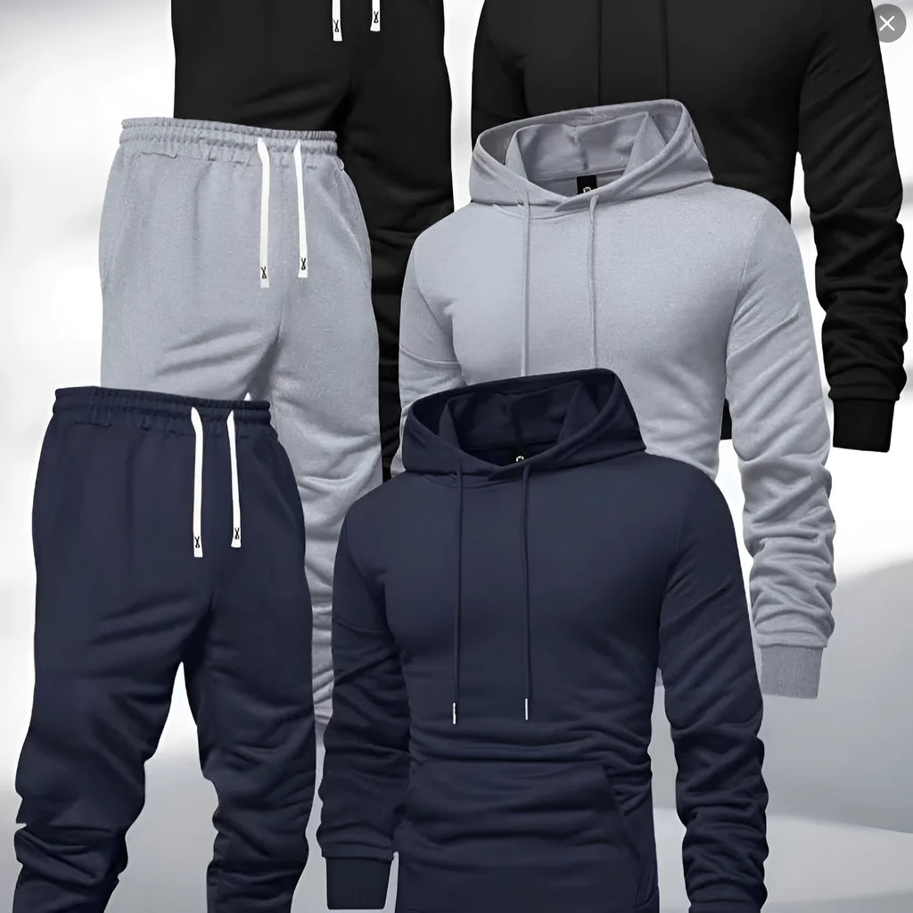 Light board all-matching hooded sweatshirt and sweatpants set in dark blue, leisure sports suit