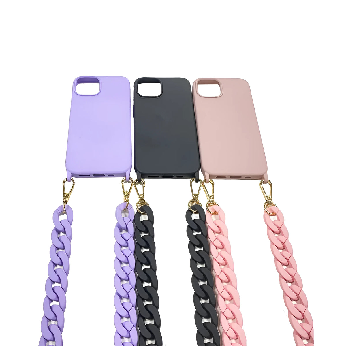 Frosted chain phone cover with slung shoulder strap for iPhone, liquid silicone, pink purple black