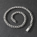 Men's titanium steel keel chain necklace with geometric pendant in antique silver finish.