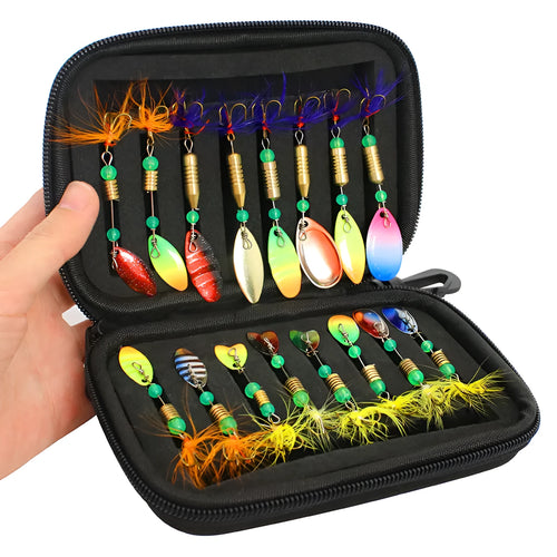 16-piece composite sequin fishing bait set in 1680D Oxford cloth and EVA case measuring 16x11x5 cm
