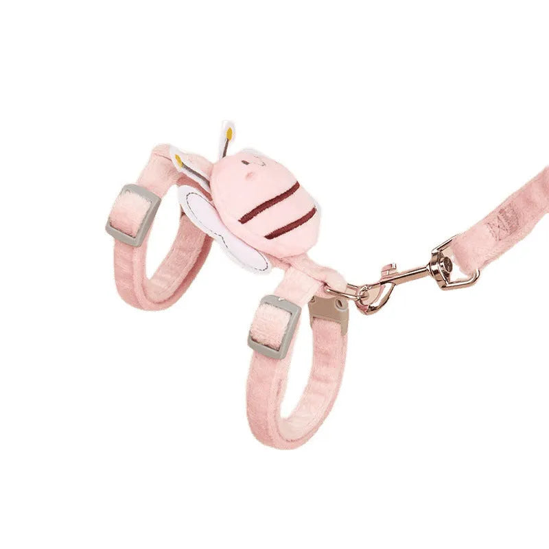 Bee-shaped adjustable cat harness and leash set in blue colour with matching hand-held rope