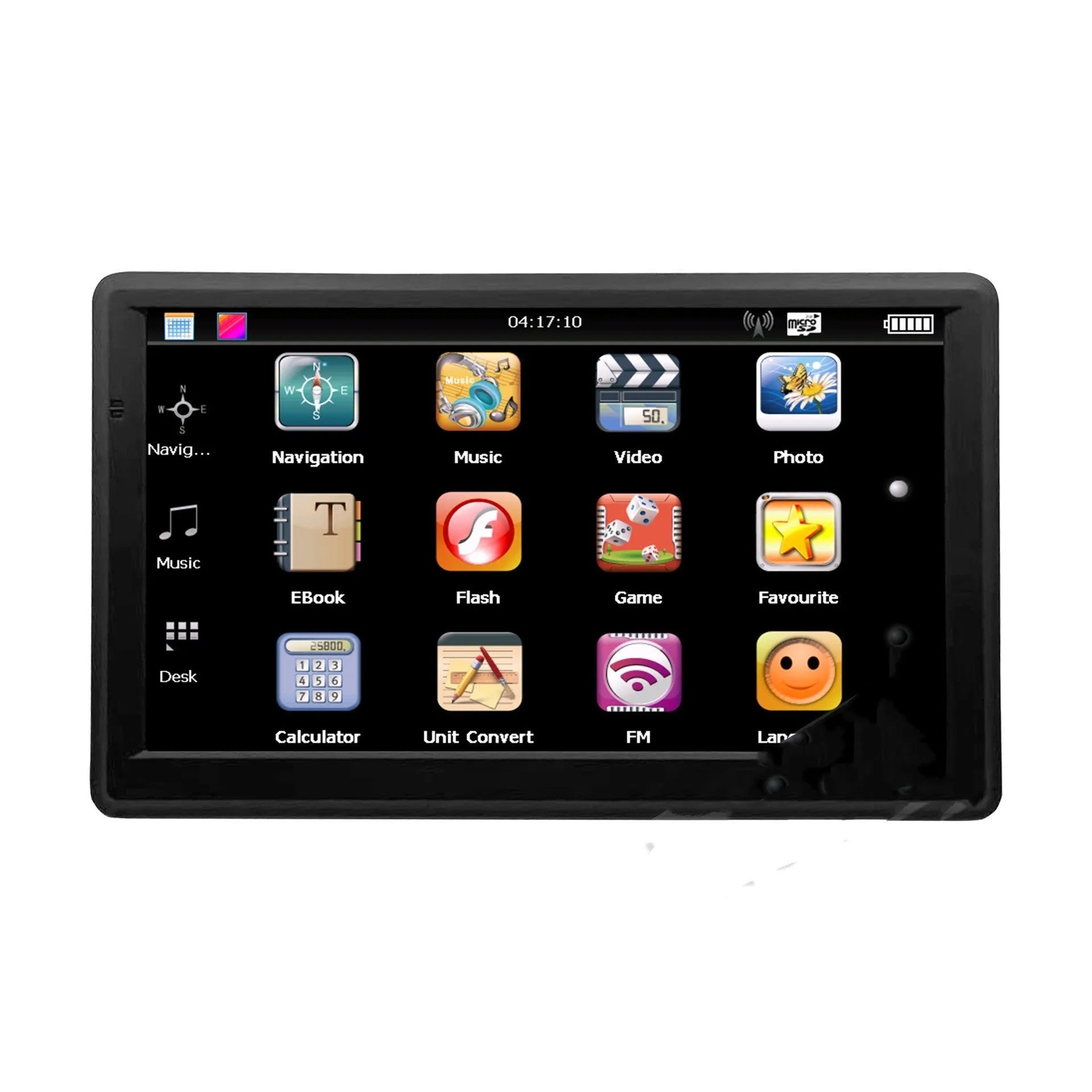 7-inch portable car GPS navigation device with touch screen on dashboard mounting bracket