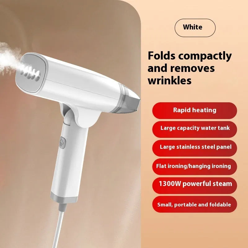 Handheld garment steamer and steam iron in blue or white with 1300W power and 85ml tank