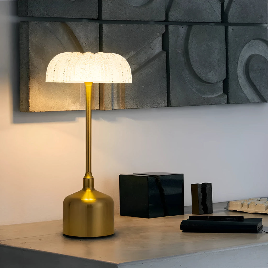 Bronze retro metal table lamp with acrylic elements, 14.5cm base and 31.5cm height, Type-C charging