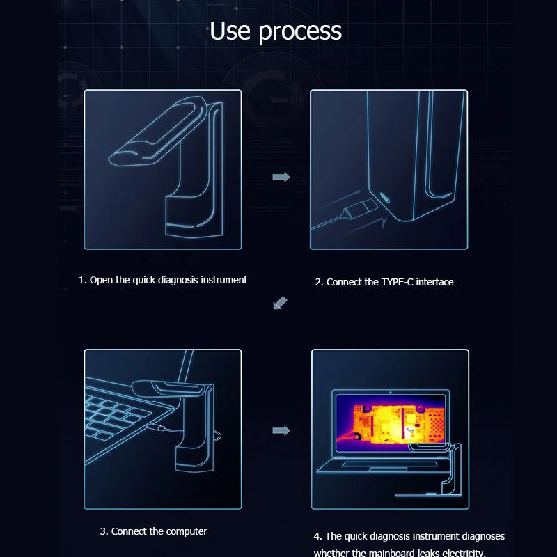 Black USB-connected handheld mobile phone mainboard diagnostic instrument.