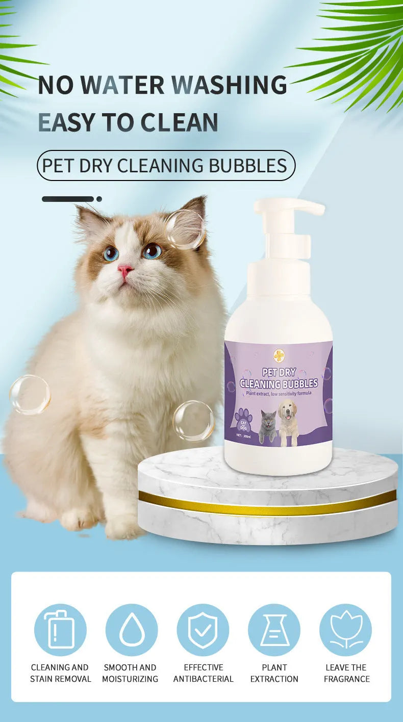 Disposable foam pet antibacterial anti-itching shampoo in 300ml and 500ml bottles for body deodorisation of dogs and cats