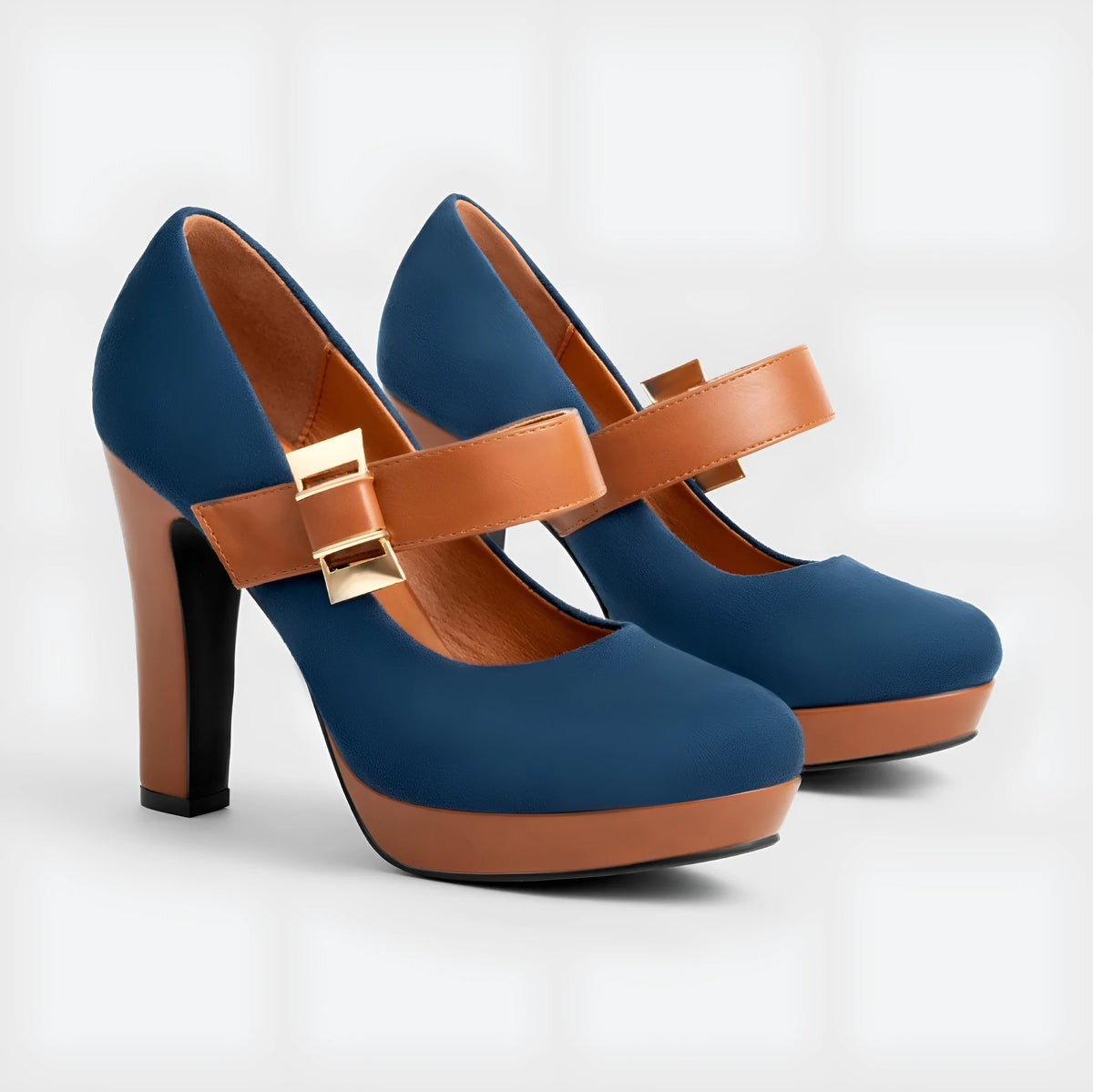Women's platform chunky heel sandals with 6-8cm heel, PU cloth upper, rubber sole, in blue, black, or rose red