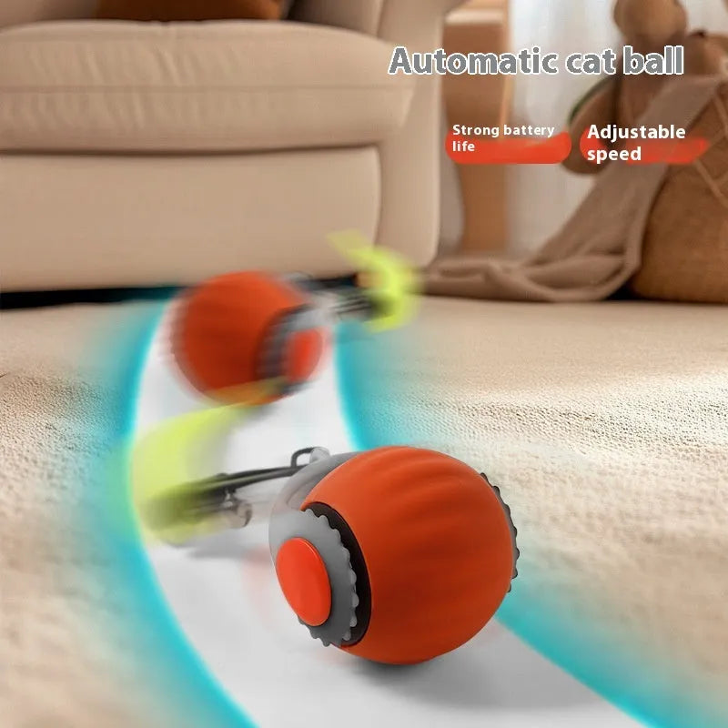 Automatic cat toy ball with gravity sensor and silicone tail attachment