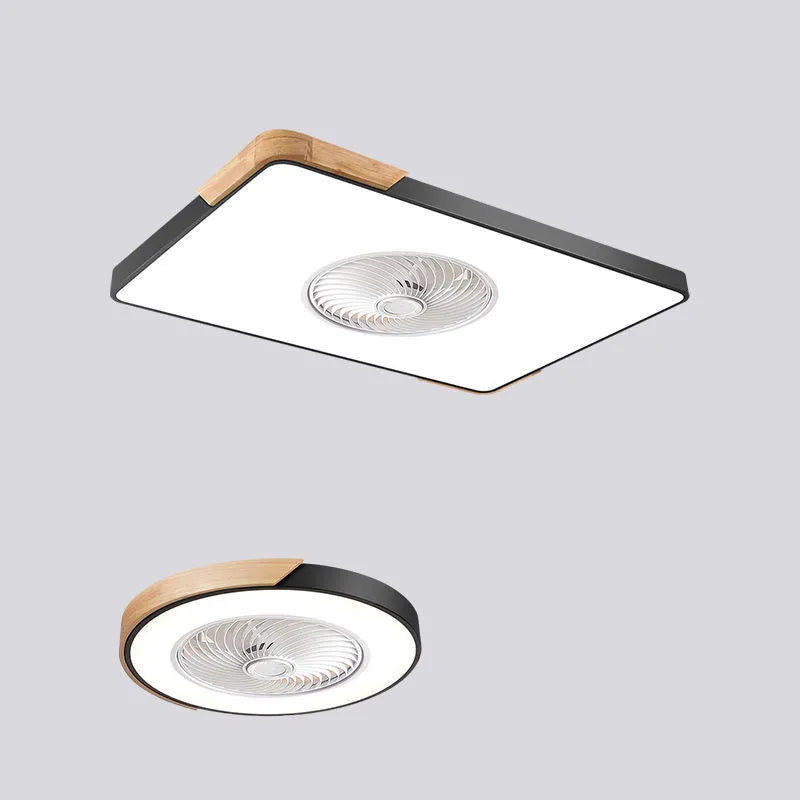 Nordic style solid wood ceiling fan with integrated PVC lampshade in rectangular, round, and square shape options