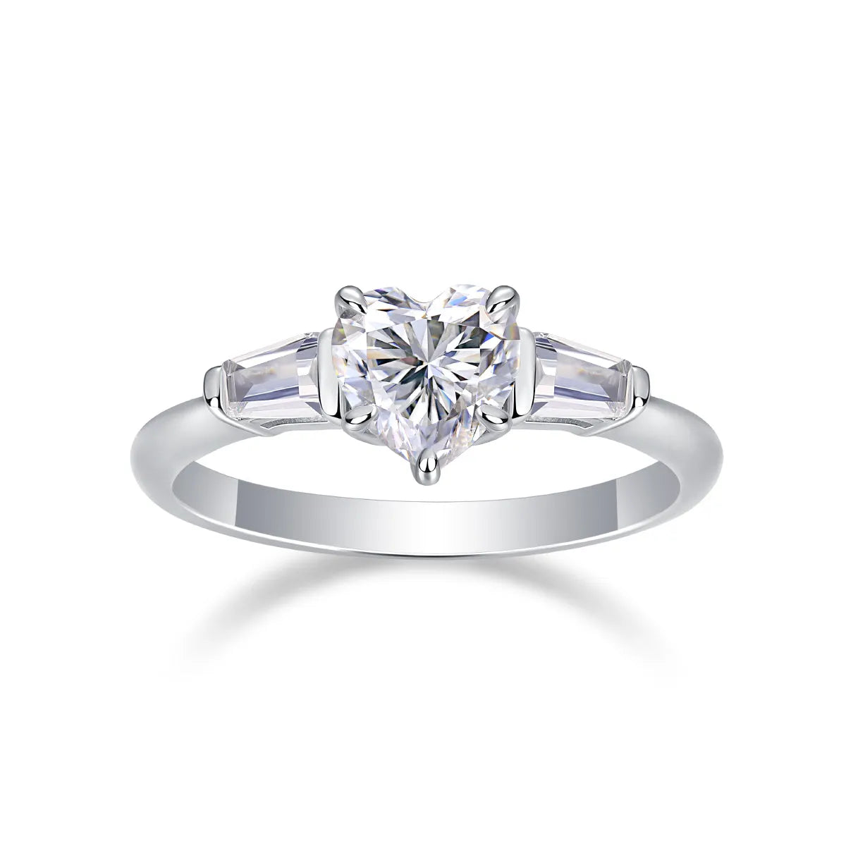 Heart-shaped moissanite wedding ring set in S925 silver with platinum plating, ring sizes 5-9, gift box
