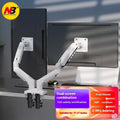 Dual computer monitor bracket with mechanical lifting mechanism on desktop