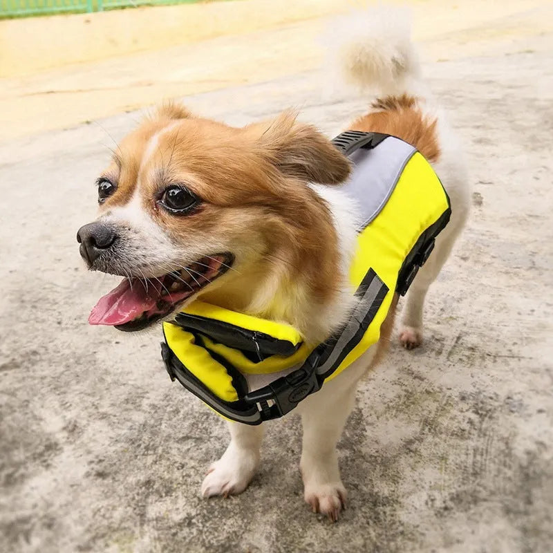 Namsan pet reflective airbag life jacket in fluorescent yellow, with air cushion and reflective strips, front view
