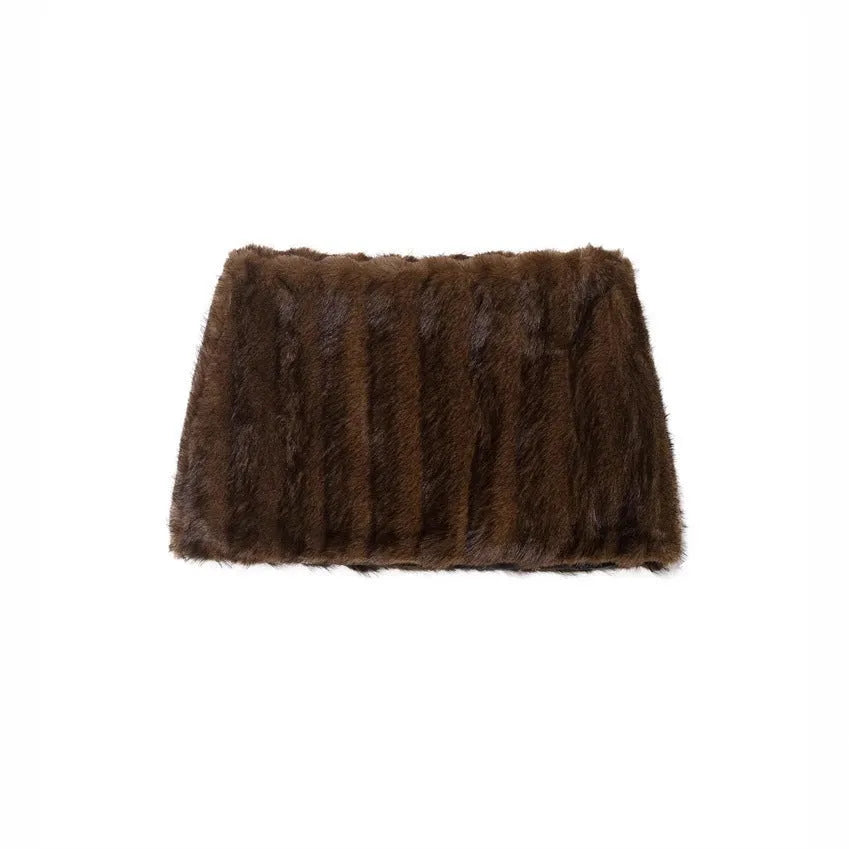 Women's faux fur coat and skirt set in solid colour with button details, long sleeves, blended polyester, sizes XS to L