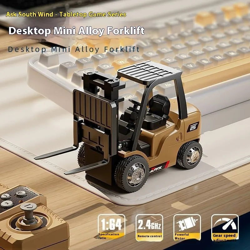 Blue alloy forklift remote control car with cargo accessories on pallet