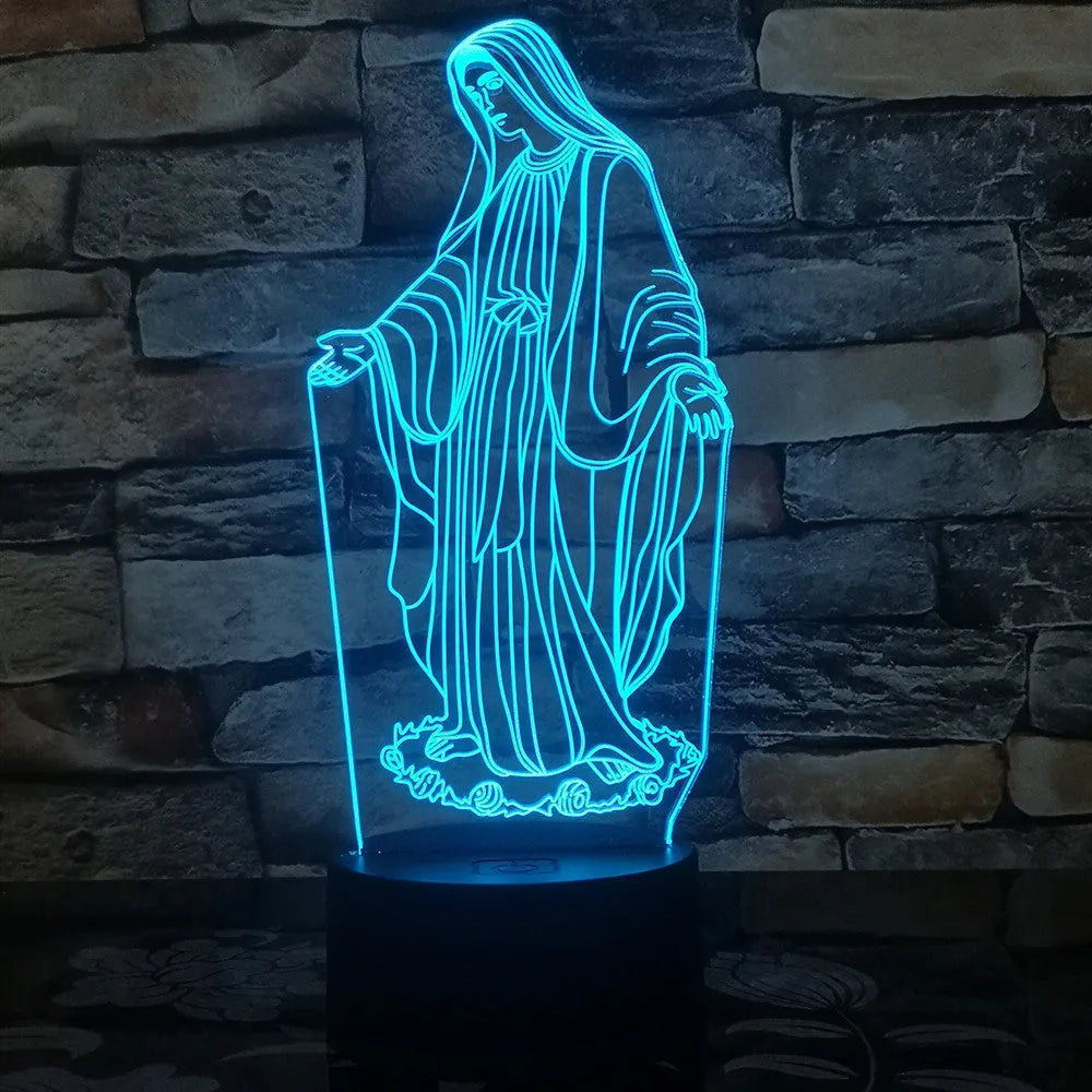 3D LED night light with laser-engraved acrylic panel showing dual ring pattern, ABS base with touch controls