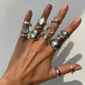 Set of 14 gold and white K geometric irregular alloy rings with open mouth adjustable design