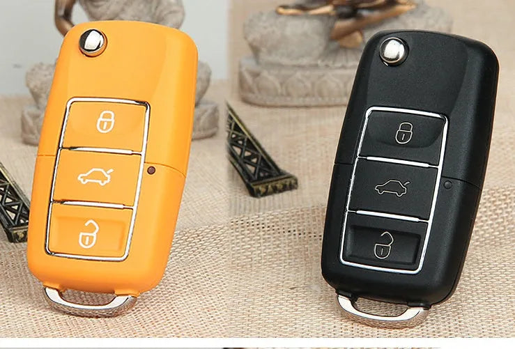 Volkswagen B5 folding key shell in black, 70mm by 35mm by 16mm ABS material with key blank
