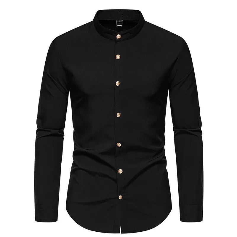 Men's solid colour party shirt with metal buttons, long sleeves, regular fit, in black white wine red