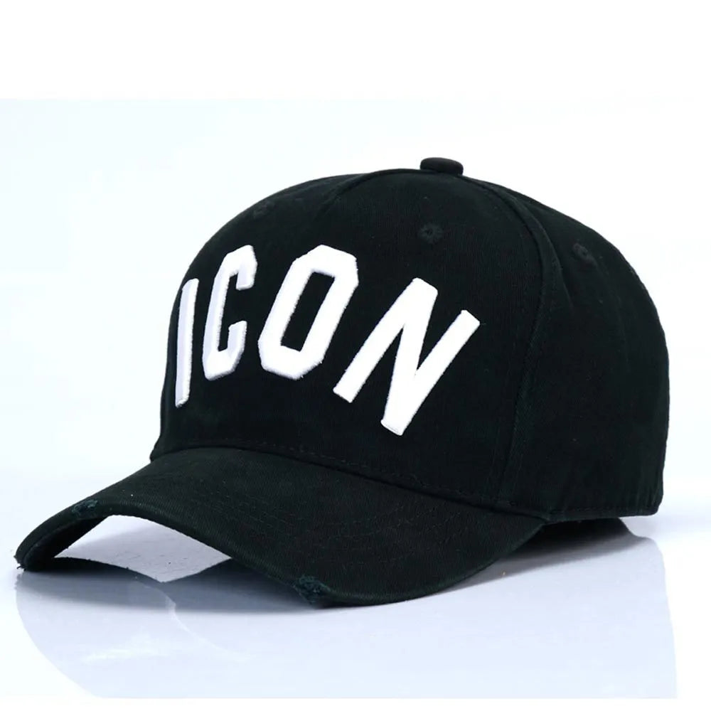 Cotton baseball cap for men and ladies in black with embroidered letters, dome style, all-match design
