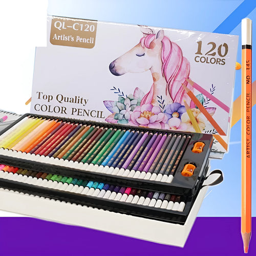 120 colour coloured pencils set in rosewood shell, full colour spectrum, arranged in cardboard box