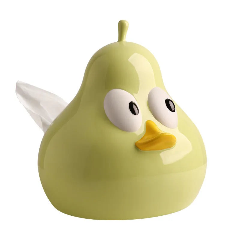 White porcelain ceramic pear-shaped tissue box with animal style design in green or black colour options
