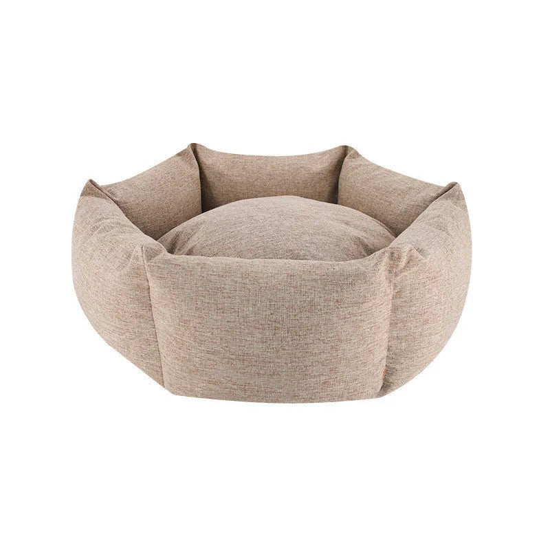 Round cloth pet dog mattress in green or khaki, four sizes from 46 x 19 cm to 85 x 24 cm, with or without mat
