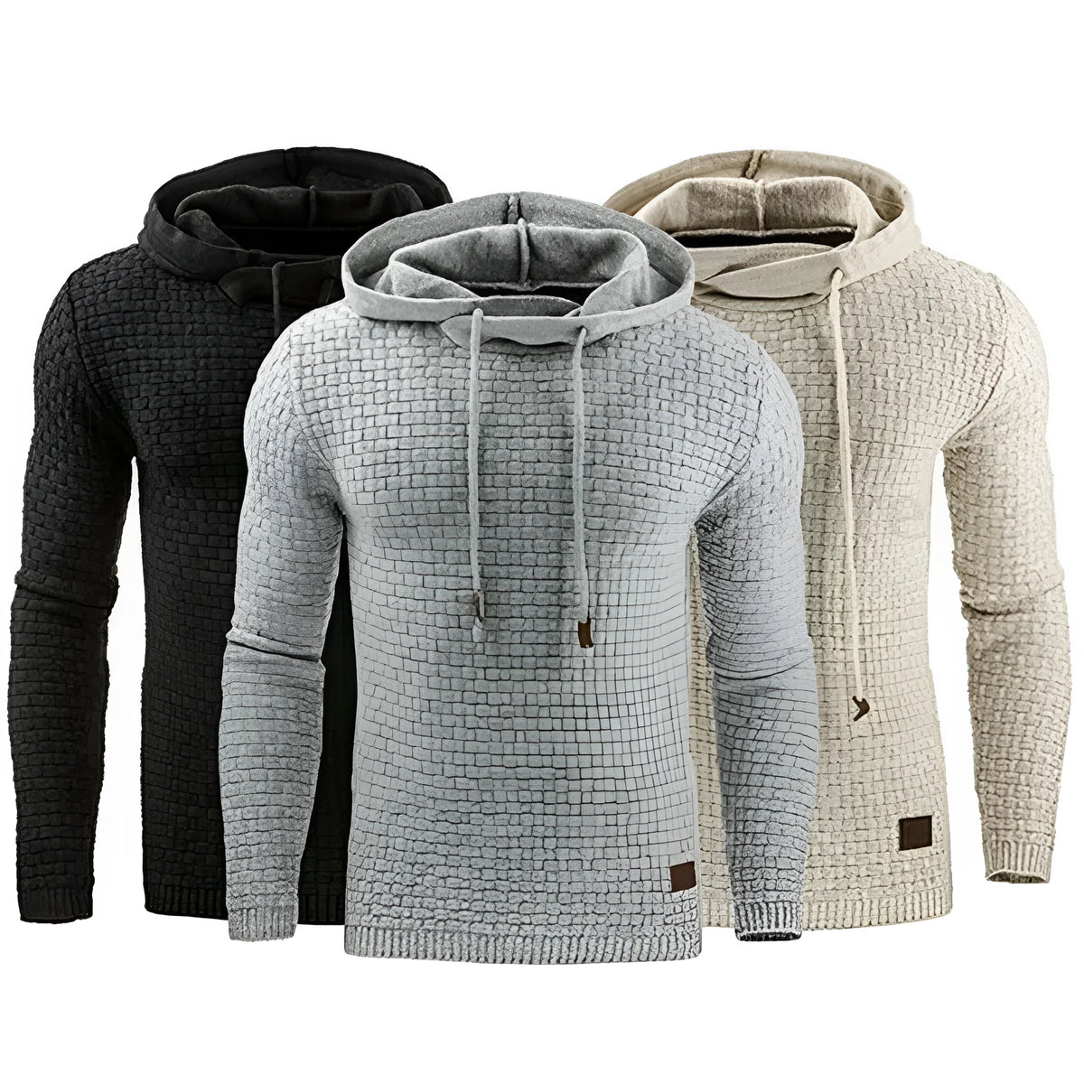 Men's jacquard cotton-acetate blend hoodie in solid colour, long sleeves, pullover style