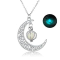Moon-shaped luminous fluorite pendant necklace with bamboo chain in sky blue colour