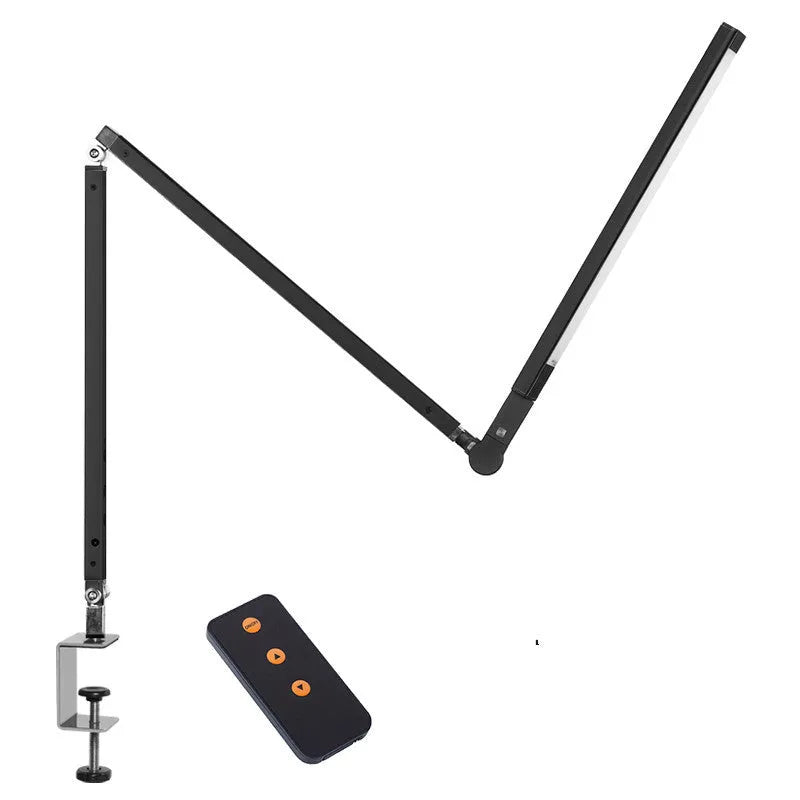 Aluminium clip-on LED desk lamp with remote control in black, silver, blue, or gold finish