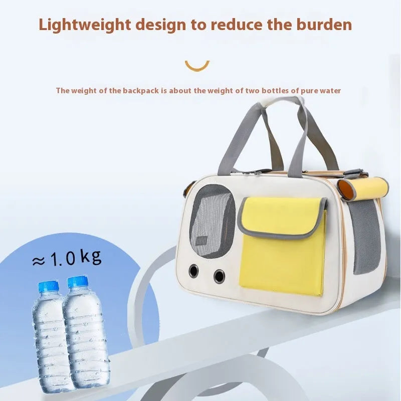 Large foldable single shoulder pet bag in canvas material, shown in yellow colour.