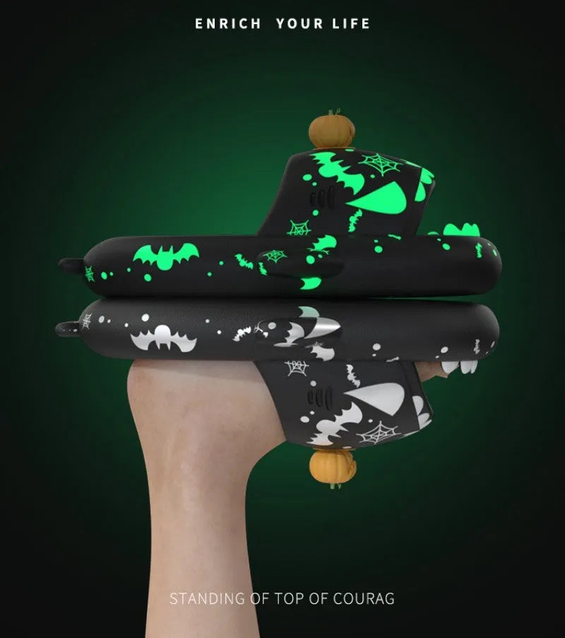 Luminous shark slippers in black, red, green, and purple for couple home wear with non-slip EVA sole