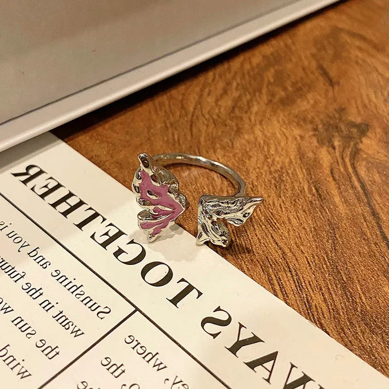 Chinese butterfly design women's copper ring with dripping oil treatment finish