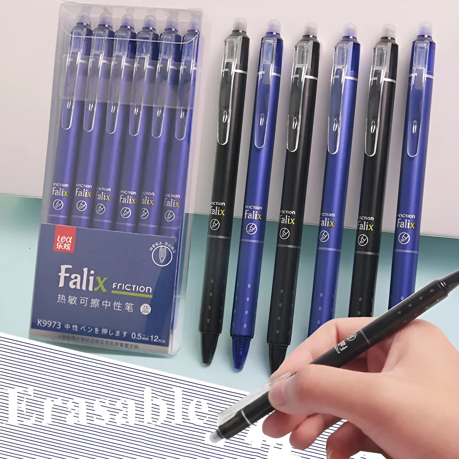 Hot erasable push gel pen 0.5mm with stainless steel nib, blue or black refill options