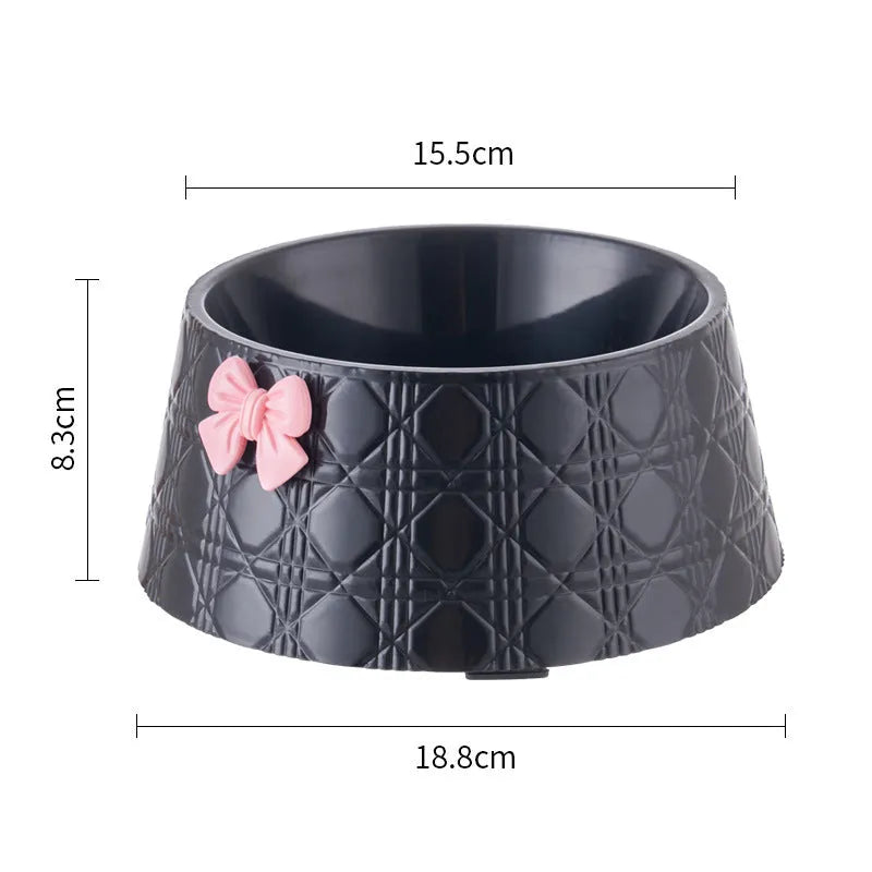Decorative pet bowl with diamond pattern and bowknot decoration in multiple colour options