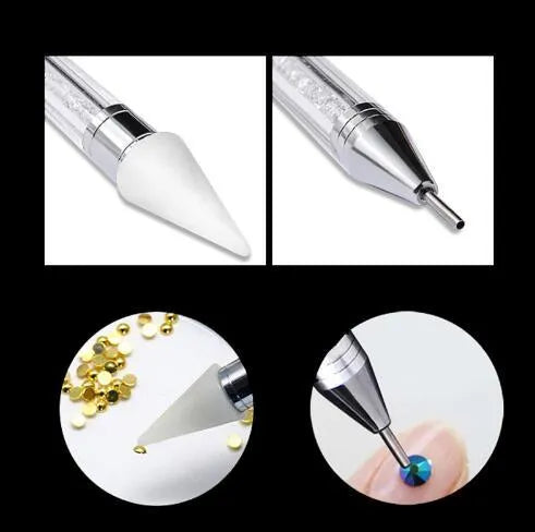 Dual-ended nail dotting pen with acrylic rod and hardware, 155x13mm, for rhinestone and diamond painting use