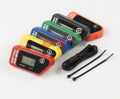 Black waterproof LCD maintenance reminder timer for engine hour tracking on vehicles and machinery.