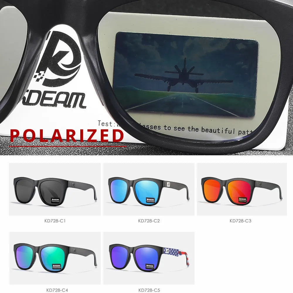 Thickened polarised sunglasses with TAC lenses on a PC frame for UV protection.