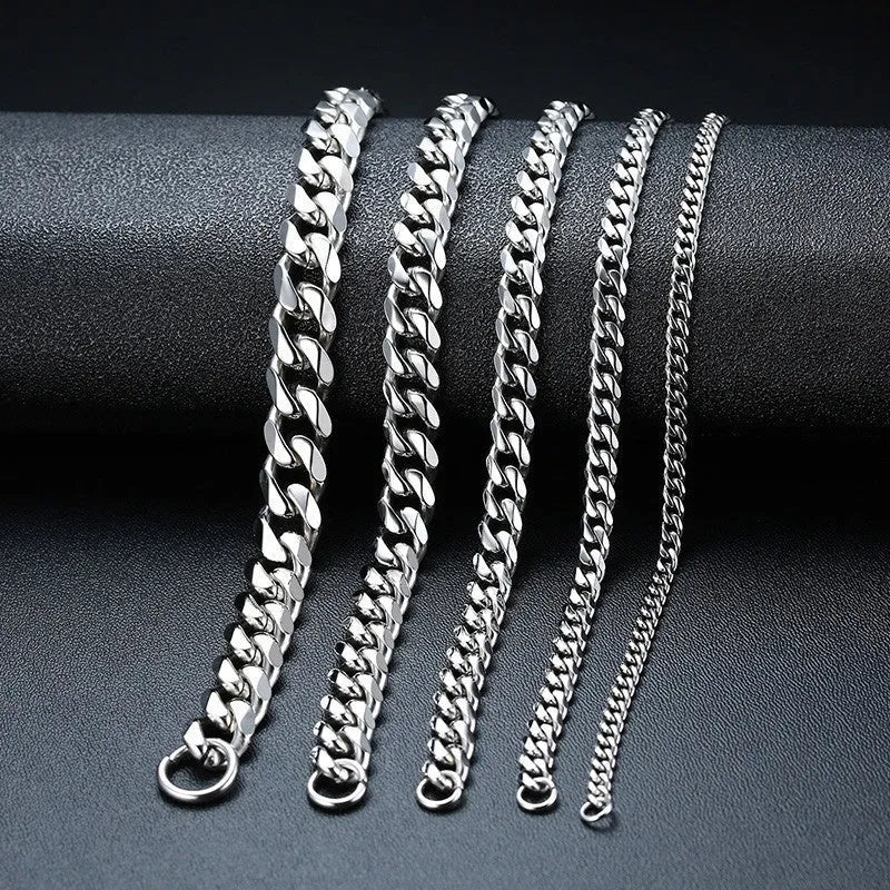 Six-sided geometric Cuban link bracelet in gold, black, or steel colour with multiple width options
