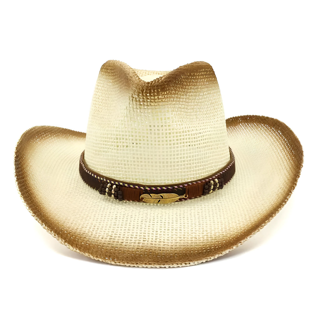 Korean style paper fabric western cowboy beach hat with bell crown in khaki colour