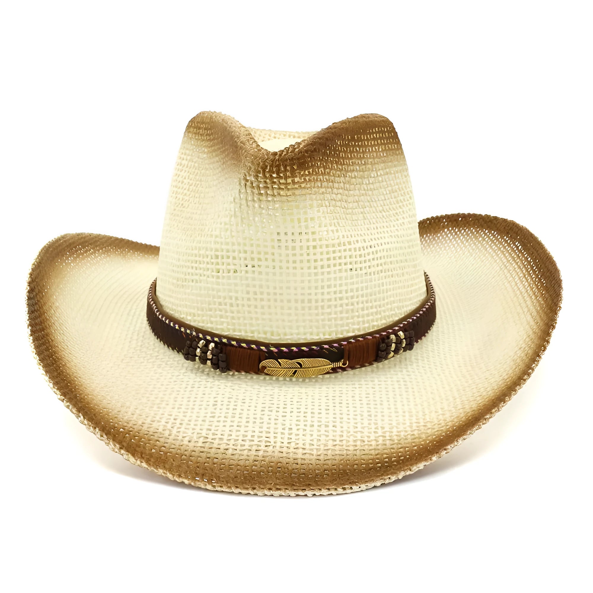 Korean style paper fabric western cowboy beach hat with bell crown in khaki colour