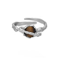 Saturn design adjustable opening ring in white gold electroplated silver