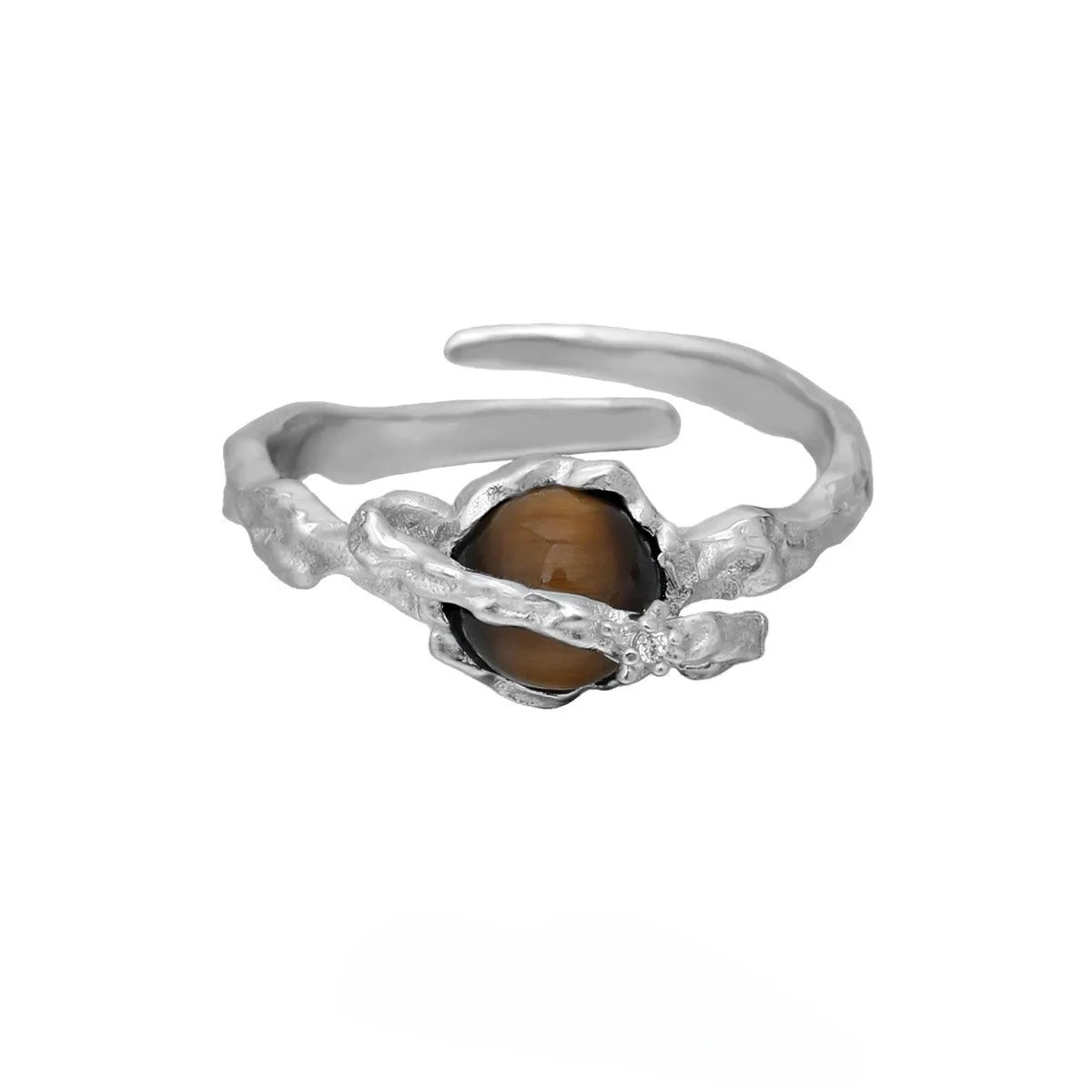 Saturn design adjustable opening ring in white gold electroplated silver