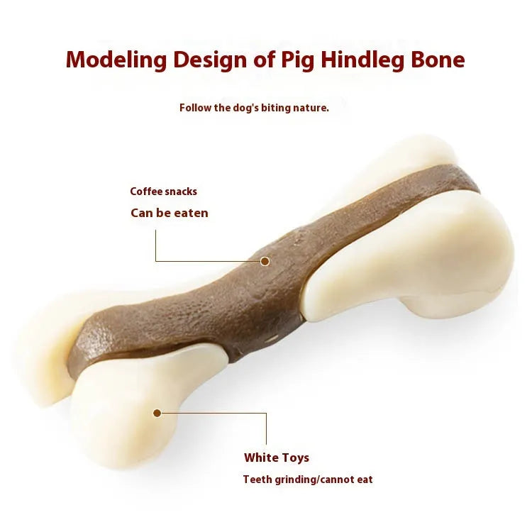 Cowhide and nylon dog bone grinding rod chew toy in small and large foodie bones sizes