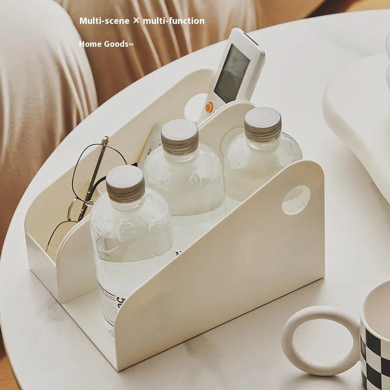 Two-layer plastic desktop storage box for documents and stationery in ivory white colour
